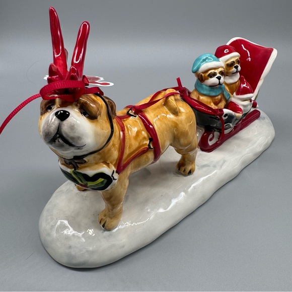 NWT Blue Sky Clayworks Christmas Dog Pug Reindeer Pulling Sleigh Ceramic Figure - Picture 4 of 11